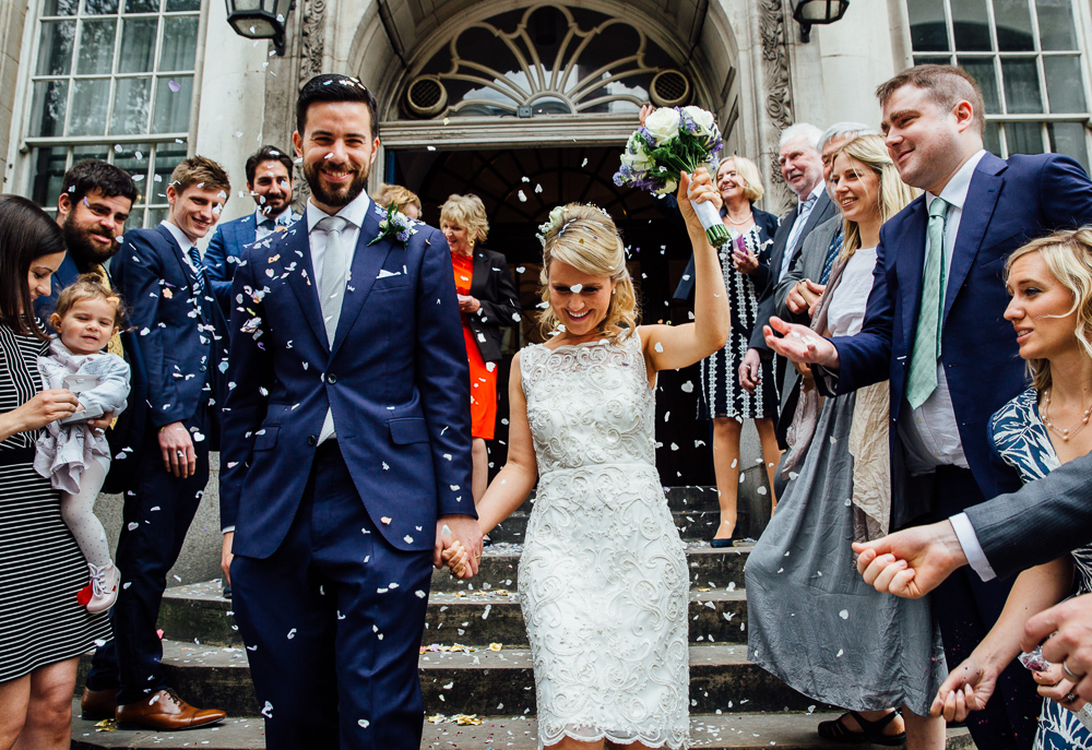 Chelsea Registry Office Wedding London Photographer London Wedding Photographer Chelsea Town Hall Registry Office Confetti Bride And Groom Portrait